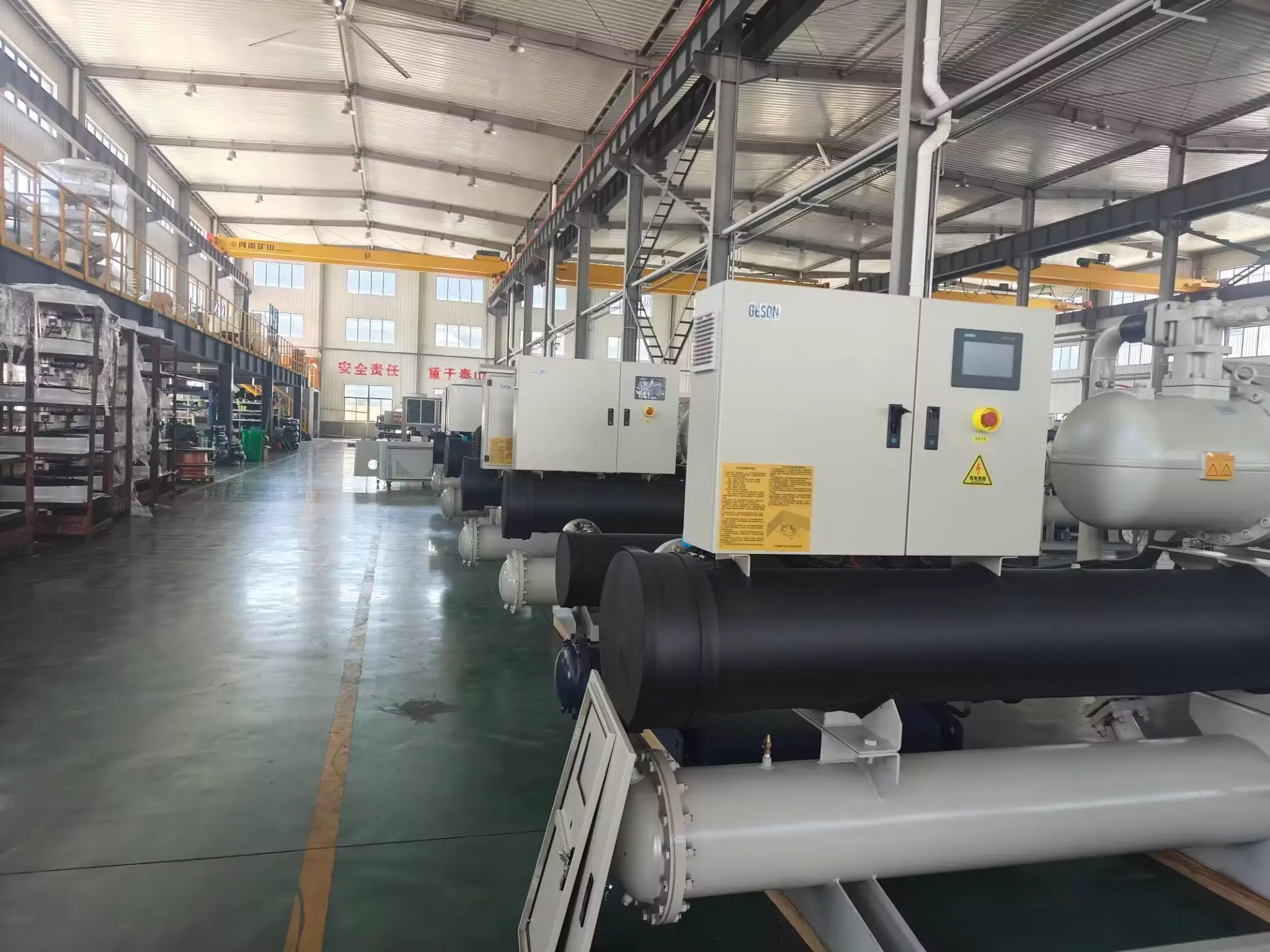 Industrial water chiller factory line with completed screw chiller systems